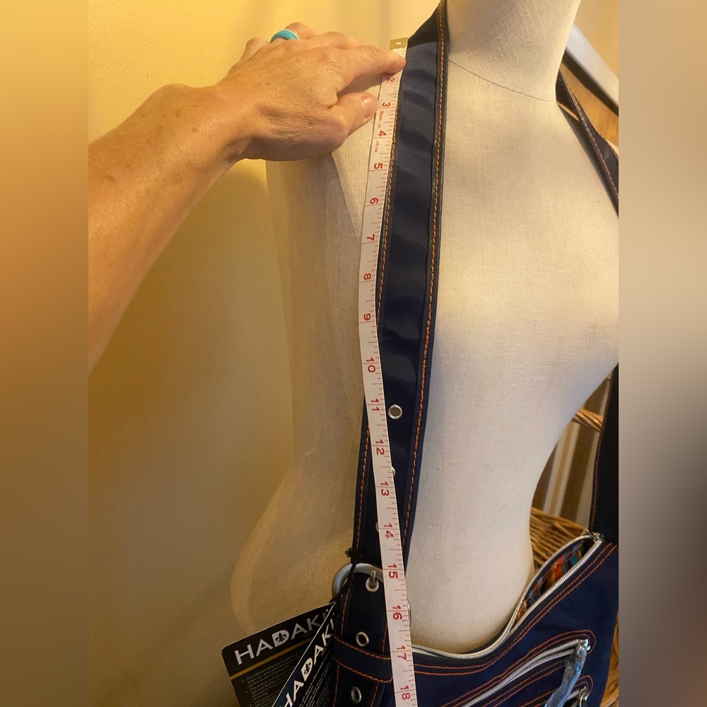 HADAKI purse New Orleans Navy Blue with orange accented striped pockets - Picture 9 of 11